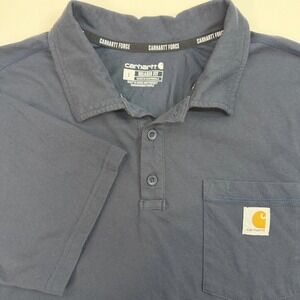 Carhartt Force Polo Shirt Mens Large Navy Blue Relaxed Fit Workwear Utility